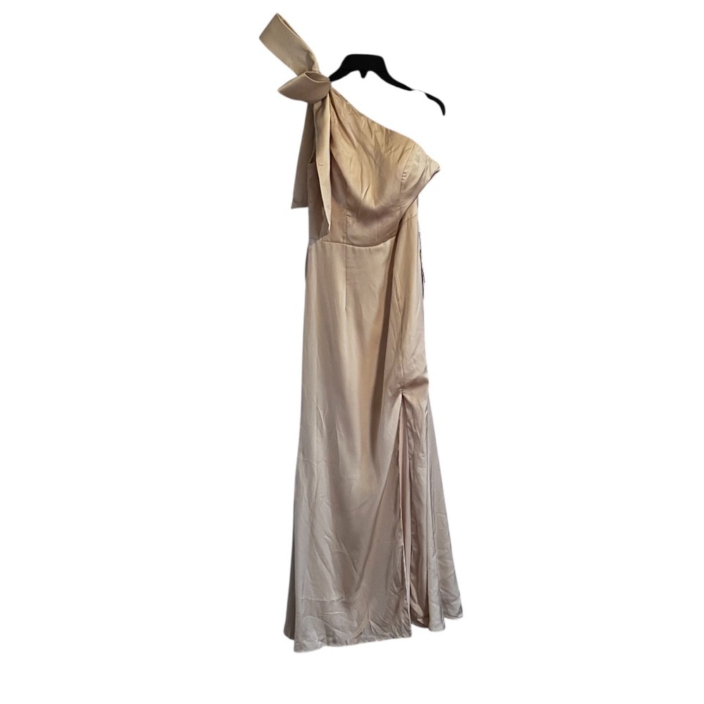 NWT Stacees Trumpet/Mermaid One-Shoulder Stretch Satin Dress with Bowknot size 4 - Picture 2 of 6